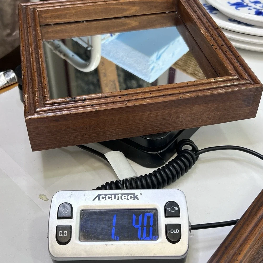 Carved Wood Square Wall Mirror 8x8 Brown Frame Diamond Hang Option